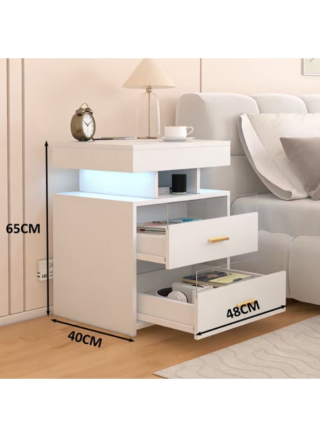 YY-ريشير طاولة جانبية ذكية مزودة بمحطة شحن لاسلكي، وطاولة تخزين بجانب السرير مع إضاءة بستة ألوان، وطاولة جانبية بدرجين لغرفة النوم وغرفة المعيشة - Image 5